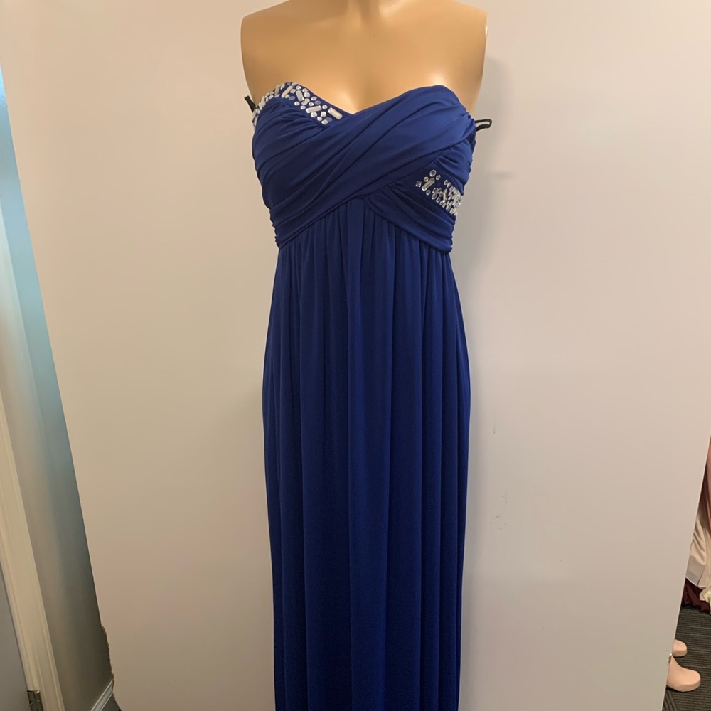 Women junior blue strapless maxi dress size (S) sleeveless zipper back